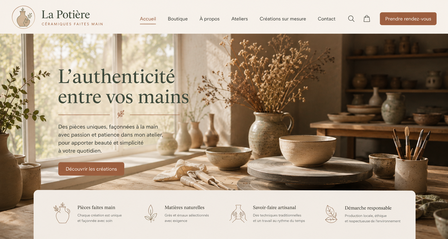 La potière Exemple de site vitrine créé pour une artisane potière locale — Pro Invisible